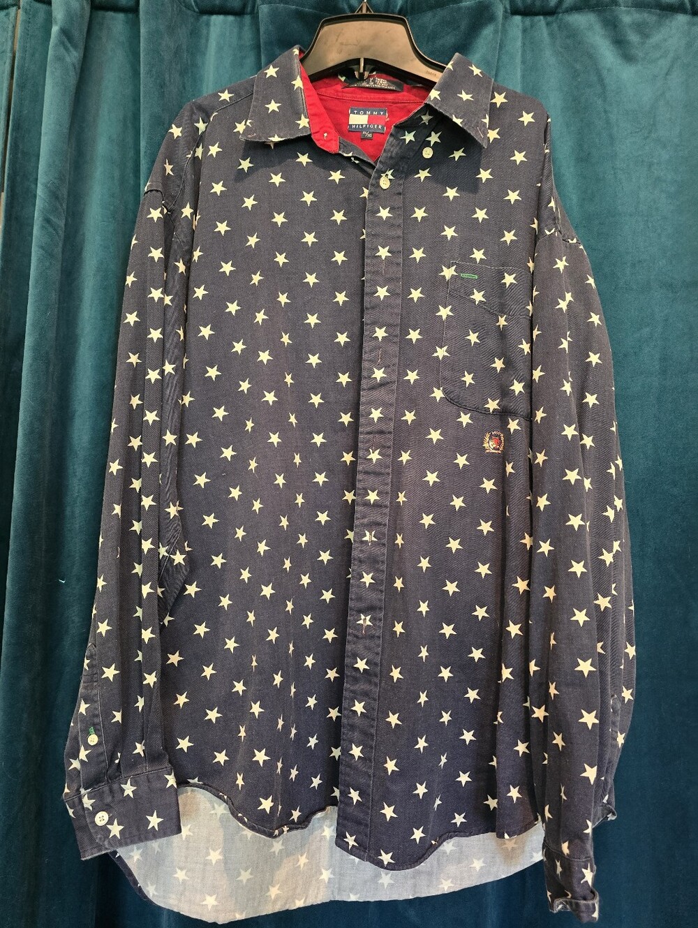 Vintage Tommy Hilfiger Men's XL Star Print Button Front Shirt USA Patriotic 100%